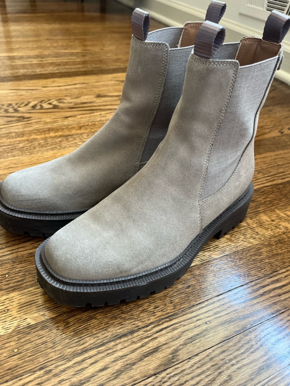 Sam Edelman Taupe Suede Chelsea Lug Boots